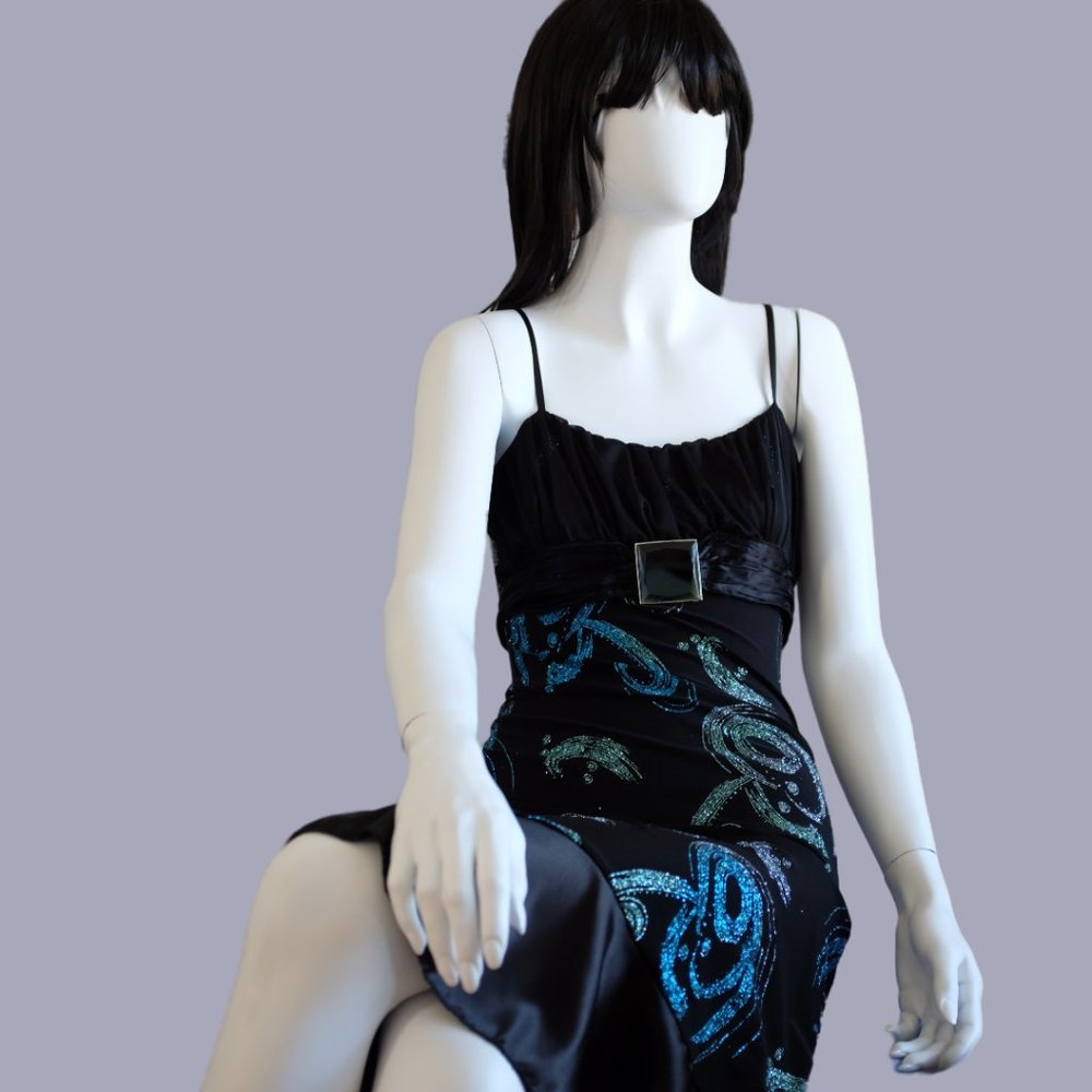 COPY - Black halter sparkly evening party slip dress size XS